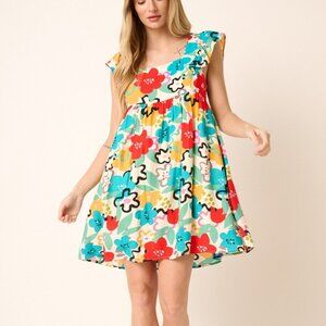 Flowy Floral Mini Dress for Women, Cute and Comfy Summer Outfit for Brunch, Vaca